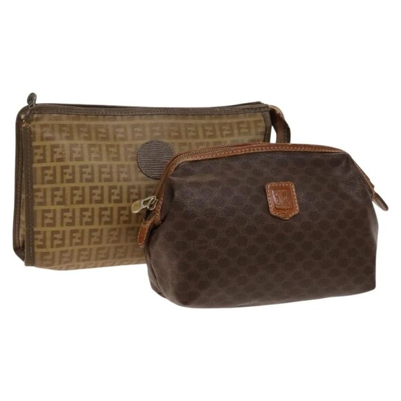 FENDI Celine Zucca Canvas Macadam Canvas Bag PVC 2 Set Beige Brown Auth ti3415 - Picture 1 of 15